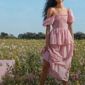 LOVESHACKFANCY X TARGET SIMONE DRESS PEACH FLORAL MIDI SIZE XSMALL